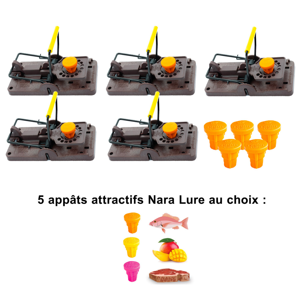 Lot de 5 pièges à souris Gorilla Traps réutilisables avec appâts Nara