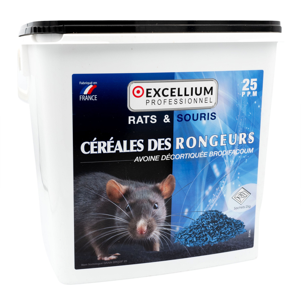 Céréales Difénacoum Rats - Souris Pro 5Kg Intérieur - Abords Bâtiments.