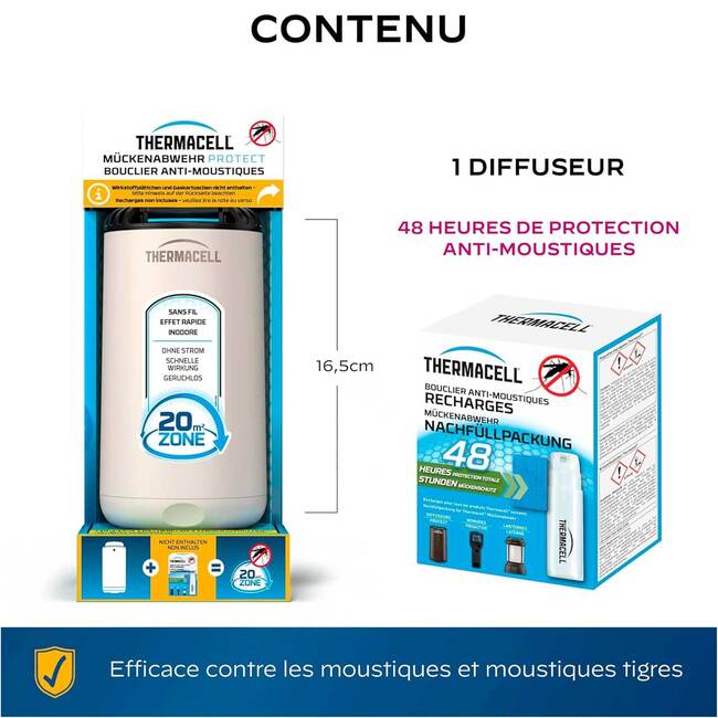 Diffuseur bouclier anti-moustiques pour extérieur sans fil, recharge incluse pour 12 heures