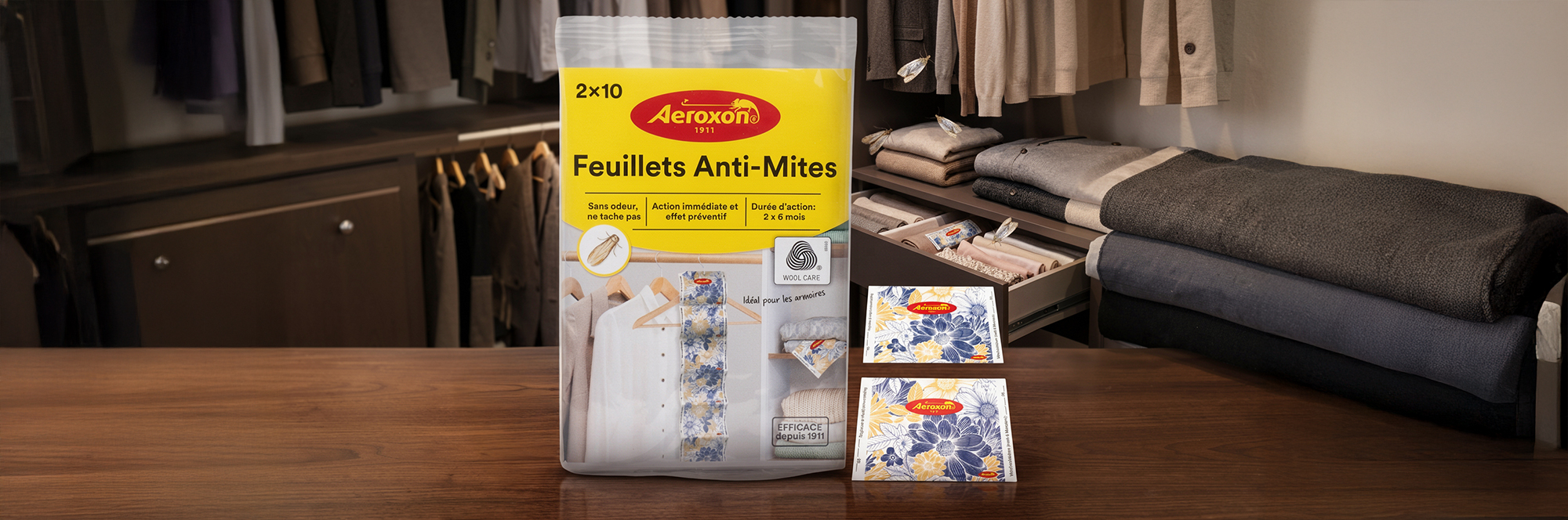 Feuillets anti-mites Aeroxon 2x10 bandes protection textile